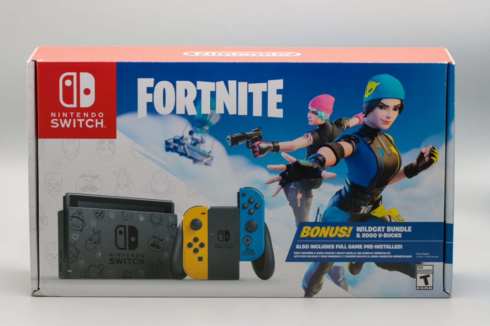 Nintendo Switch Fortnite Wildcat Console Bundle Yellow/Blue Joy Con No Code