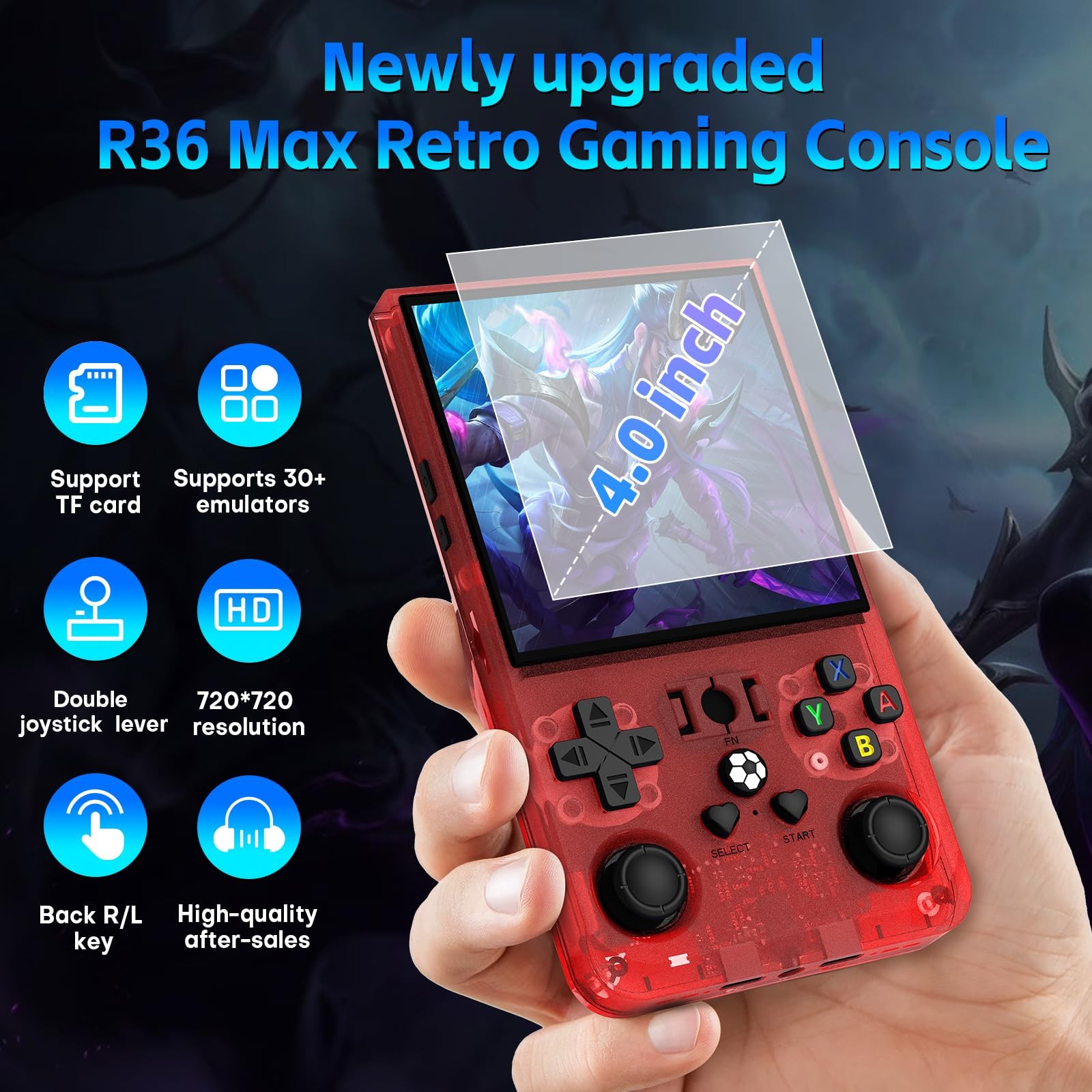 R36MAX Handheld Game Console, Retro Gaming Console with 4000mAh Battery 4.0”IPS