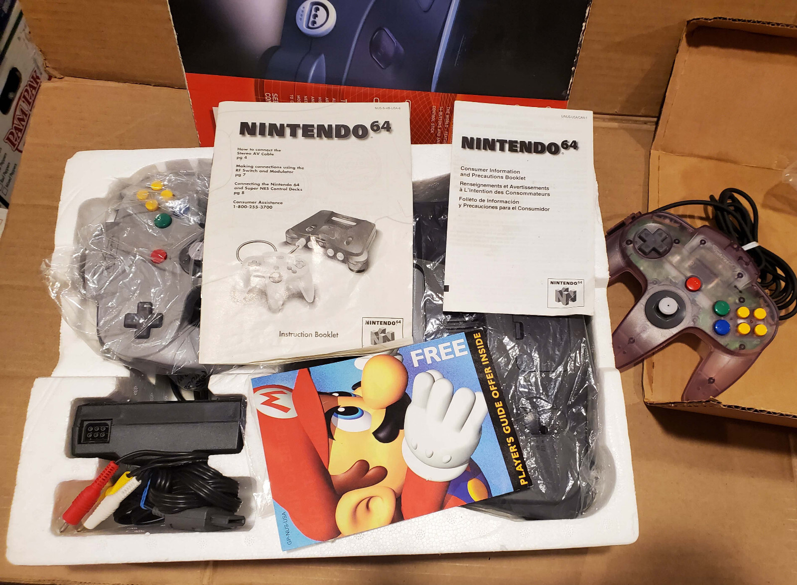 Nintendo 64 Console Atomic Purple Controller Bundle in Box, Works