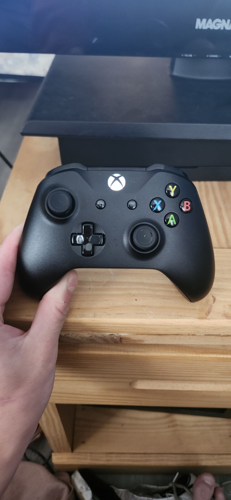 Xbox One X 1 TB console with all cables, controller, and Magnavox TV