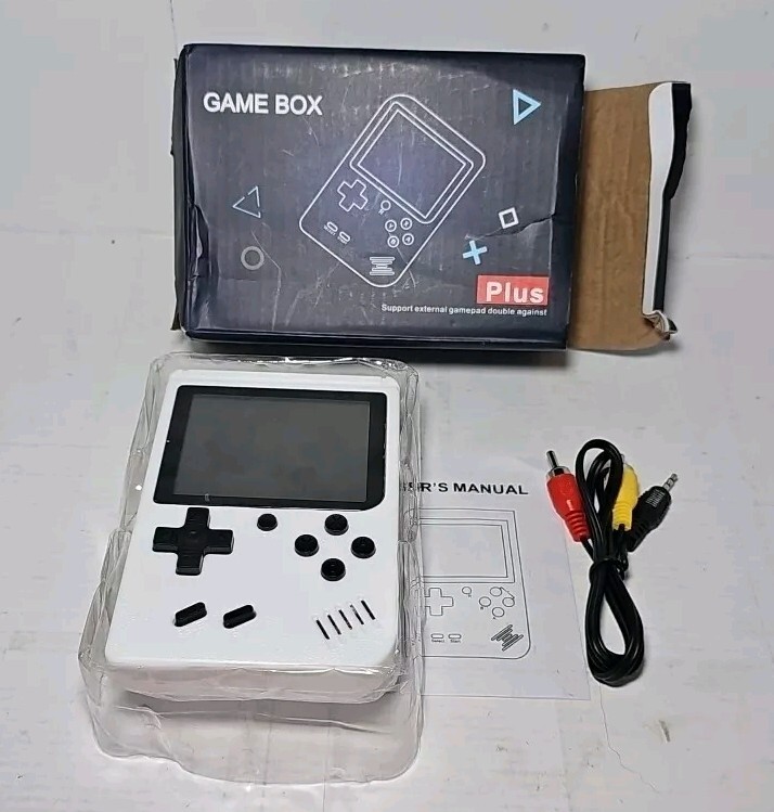 Game Box Plus- Hand Held Game System Rechargeable Battery, White Great Condition