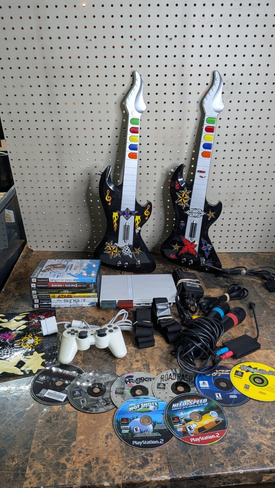 SONY Playstation2 PS2 Console – Guitar Hero Bundle – Guitars, Games, Memory Card