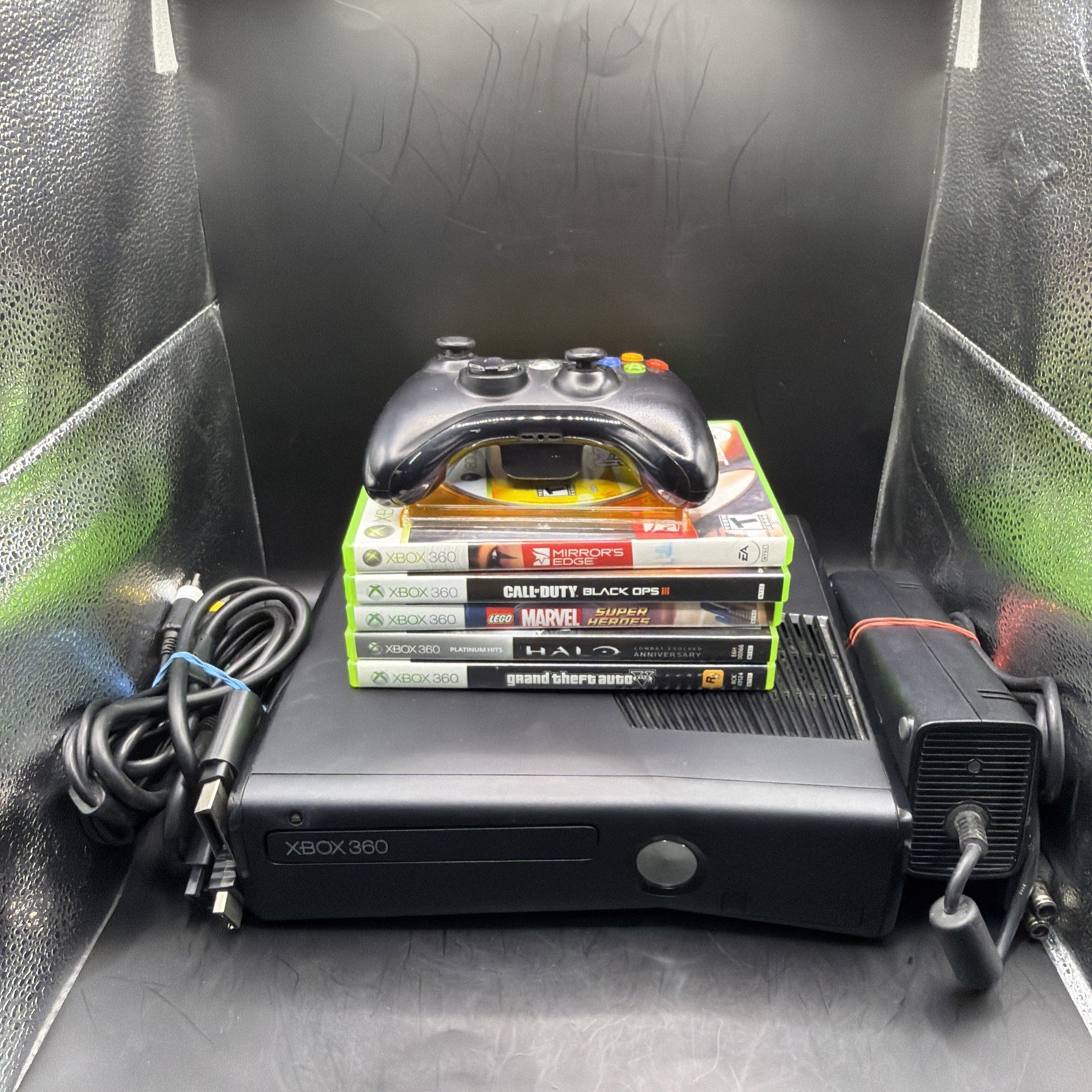 Xbox 360 Slim 250GB Console Bundle Controller 6 Games Tested and Working