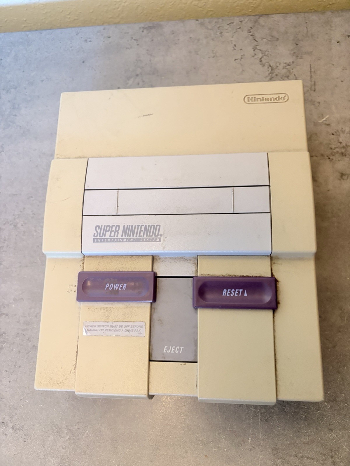 Nintendo SNS-001 SNES Console Gray Purple Composite RCA RF Eject Button