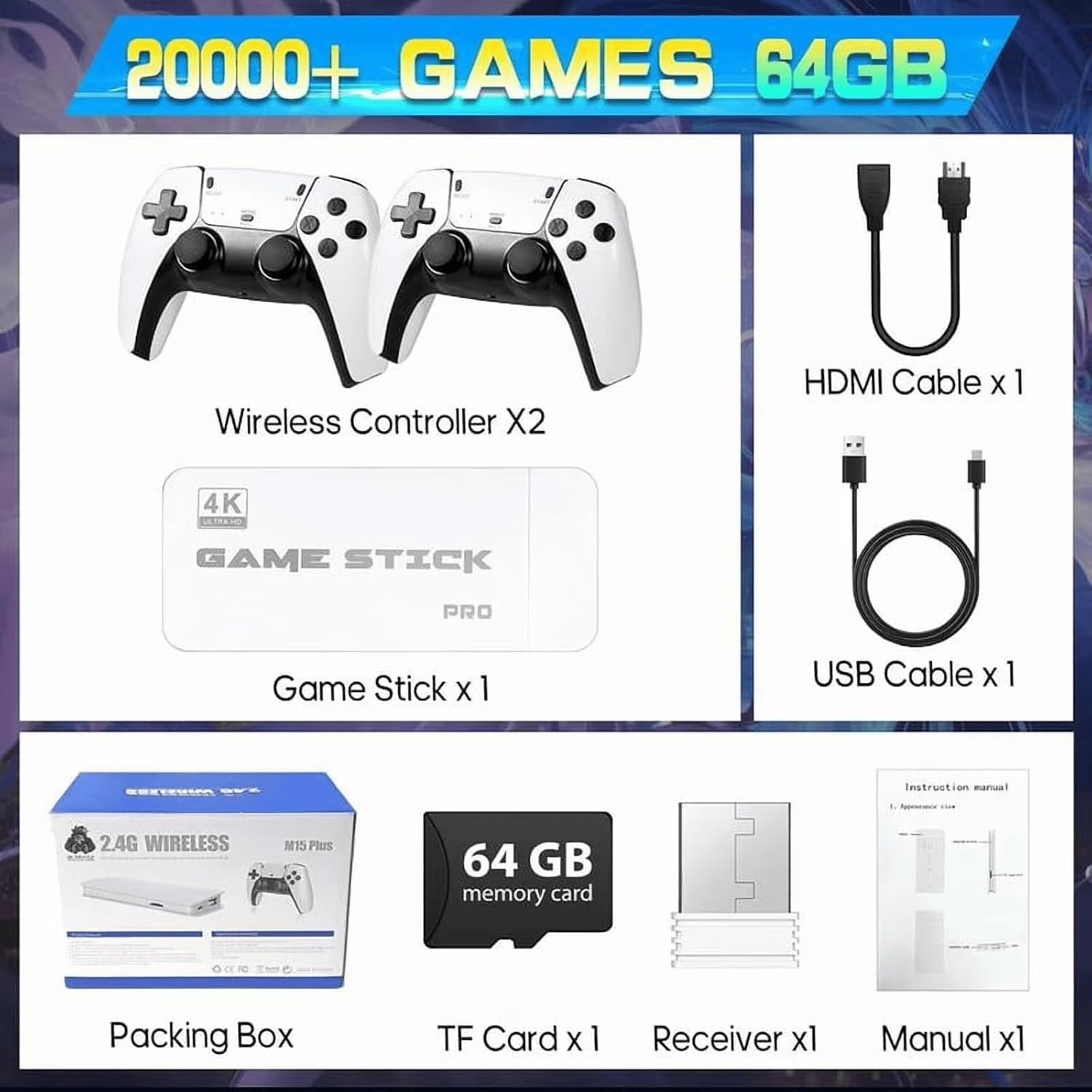 Retro Game Console with 4K HDMI Output, Plug and Play Game Stick for TV, Pre-…
