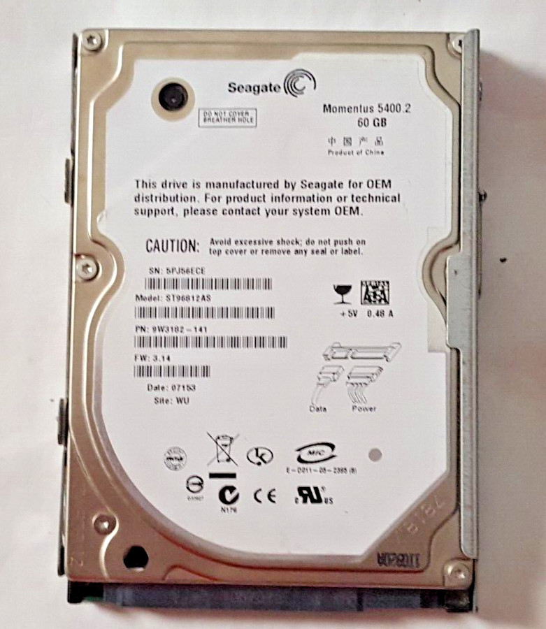 Original Sony PlayStation 3 PS3 Seagate 60GB HD w/ Caddy, Cover & Screw CECHA01