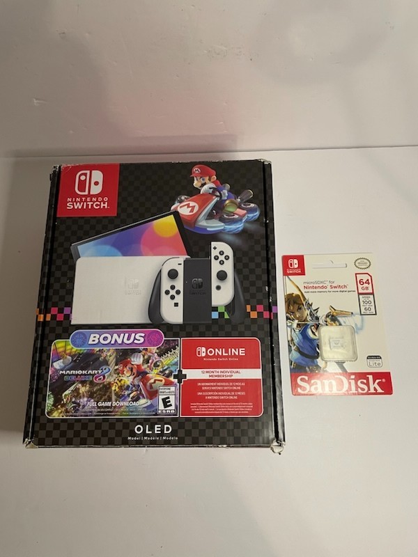 Nintendo Switch OLED – White Joycon With 64gb SD card (no game included)