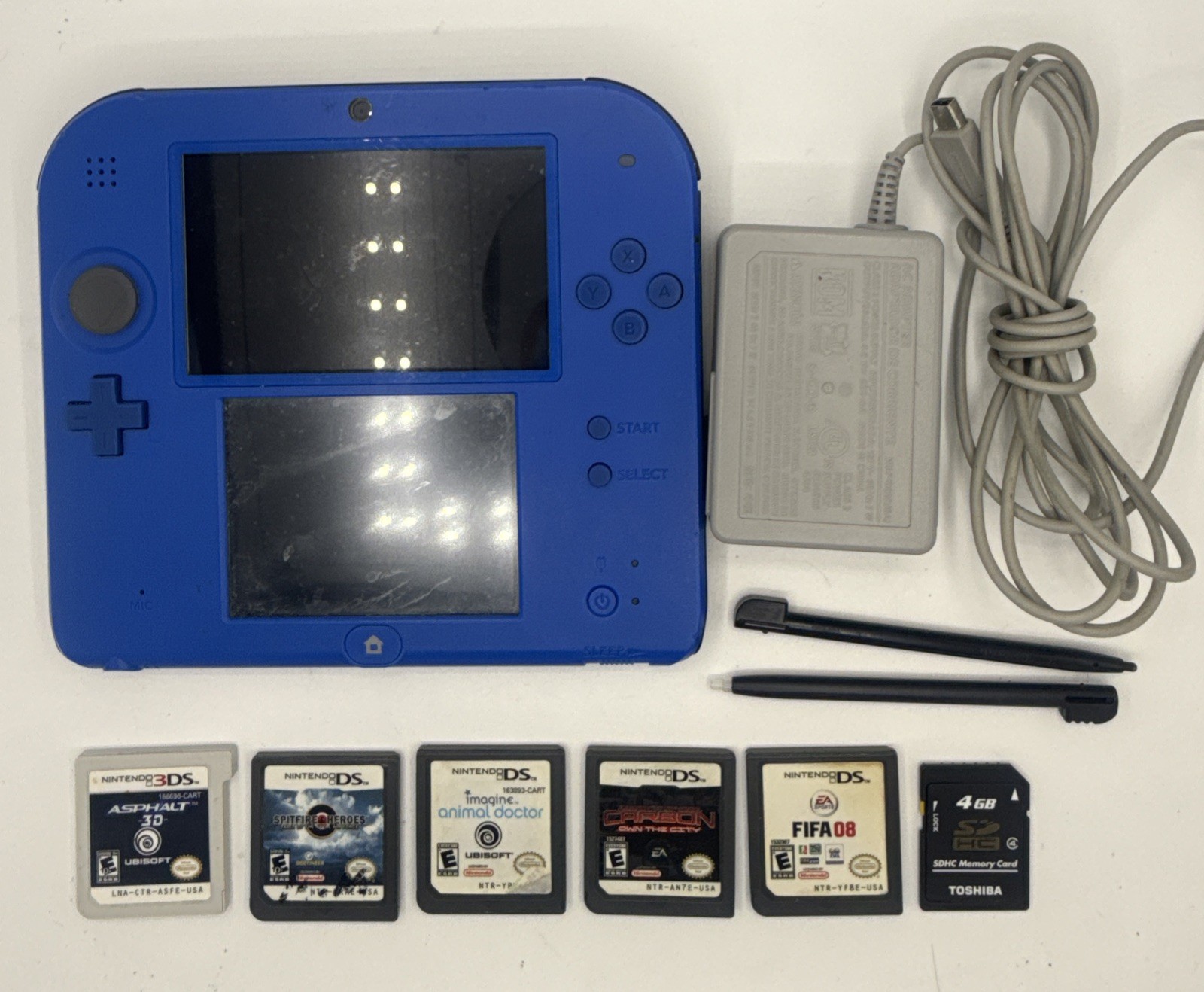 Nintendo 2DS Blue Bundle Game, 4GB Memory Card, Charger, Stylus, 5 Games