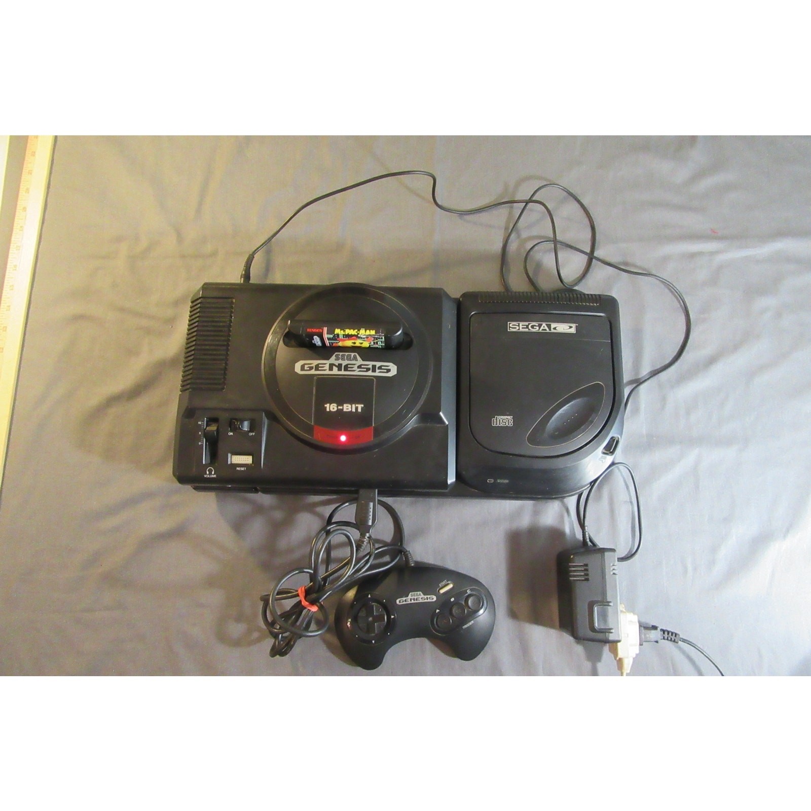 SEGA Genesis Model 1 Console Sega CD Model 2 (top-loading) Console + Ms. Pac Man