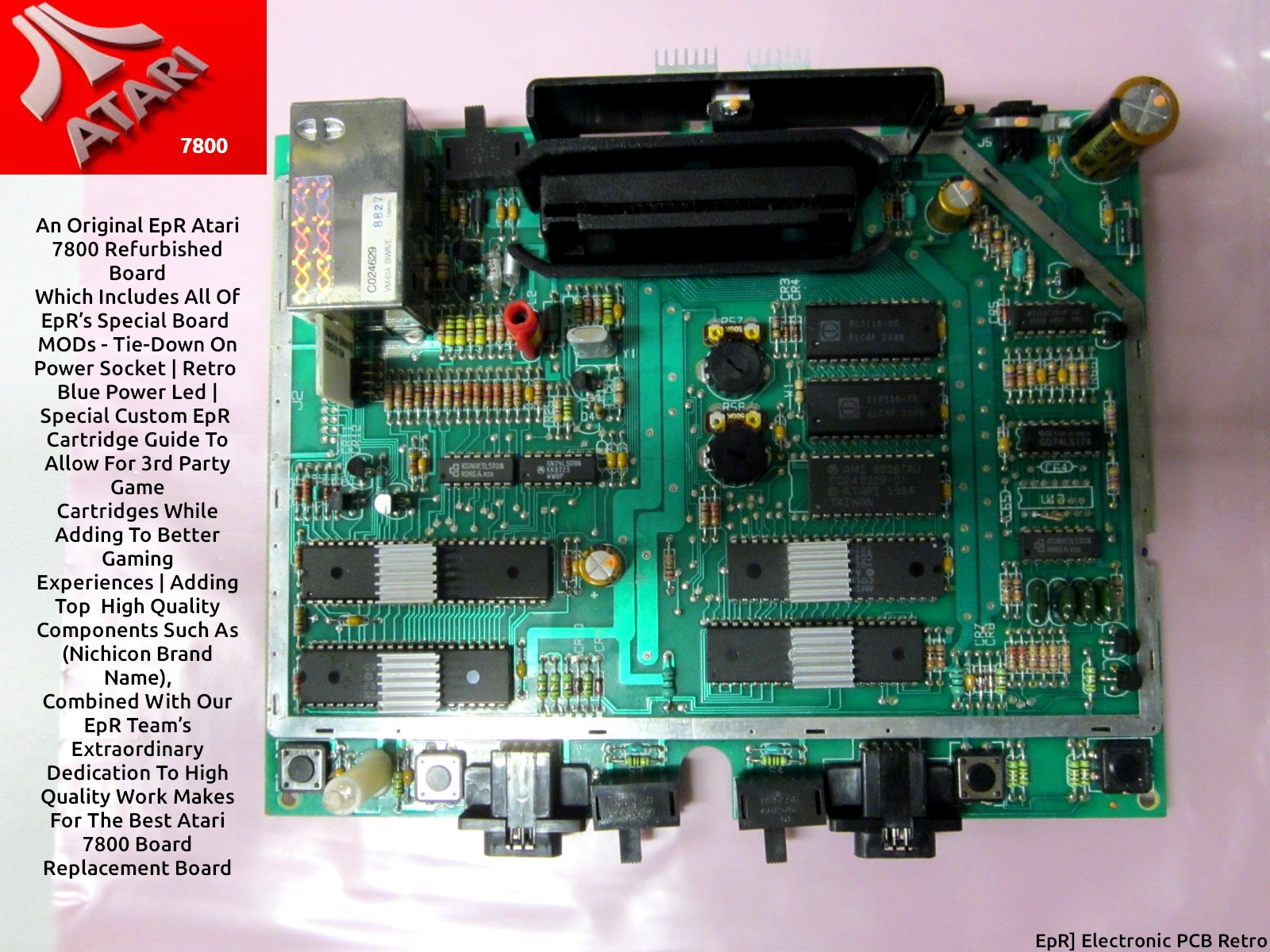 Atari 7800 Original EpR Reconditioned w/MODs Main Board Replacement