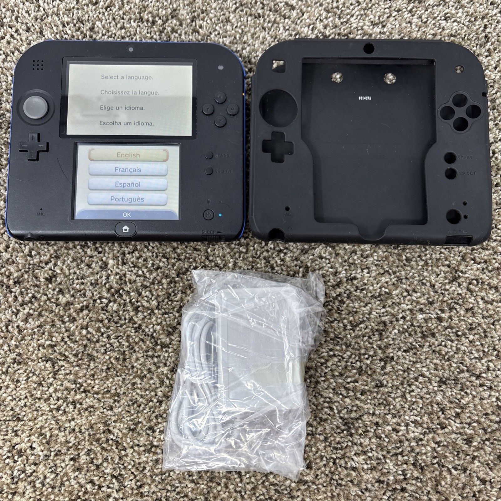 Nintendo 2DS Black/blue Handheld Console w/ AC Adapter OEM Case