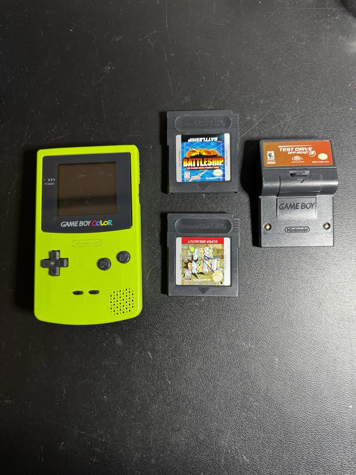 Nintendo Game Boy Color Kiwi Green W/ 3 Games Tested Works