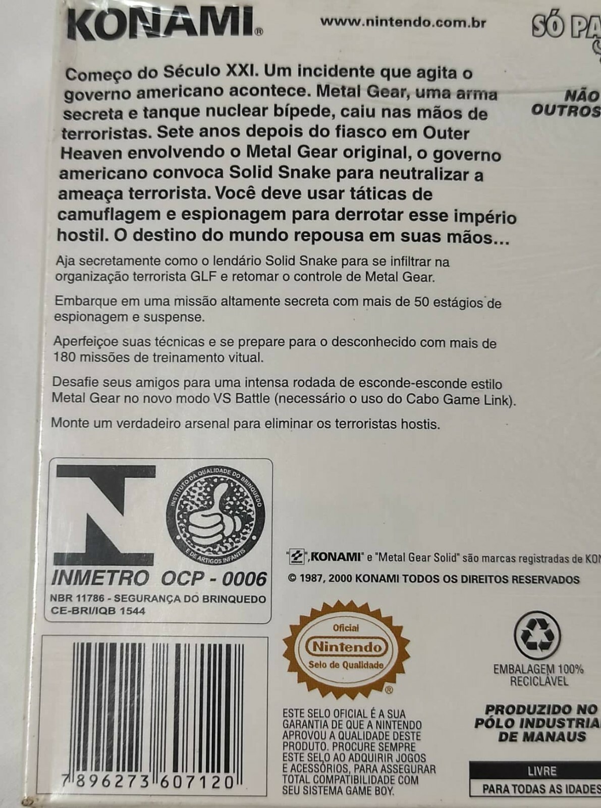 Game Boy Color : Metal Gear Solid Brazilian Version New Selead