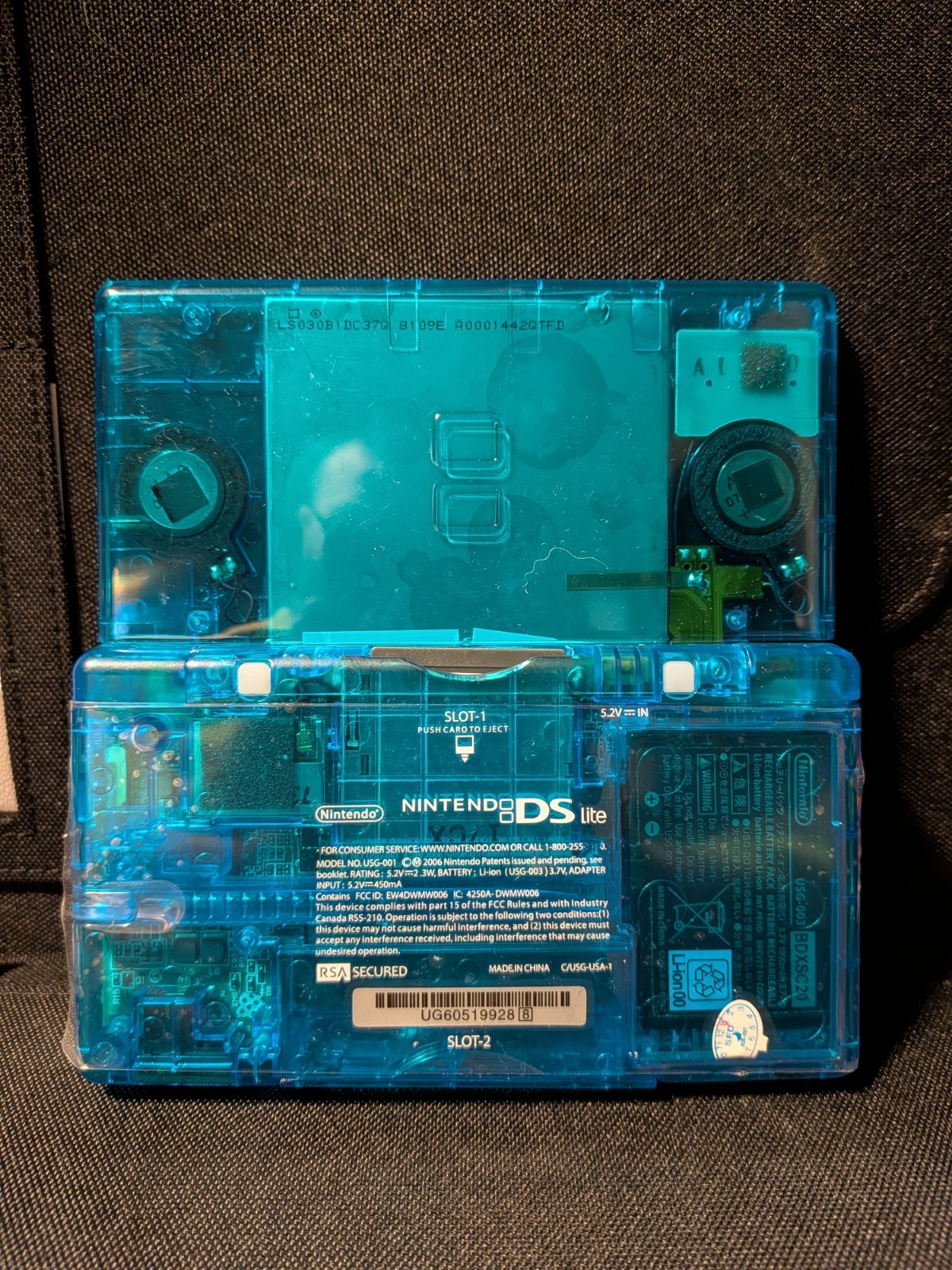 Nintendo DS Lite Transparent Blue Handheld Console with 500-in-1 Game Cartridge