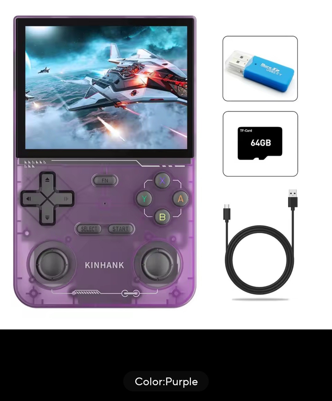 KINHANK K36 Retro Handheld Game Console 16000 Games 3.5″ IPS Screen PURPLE