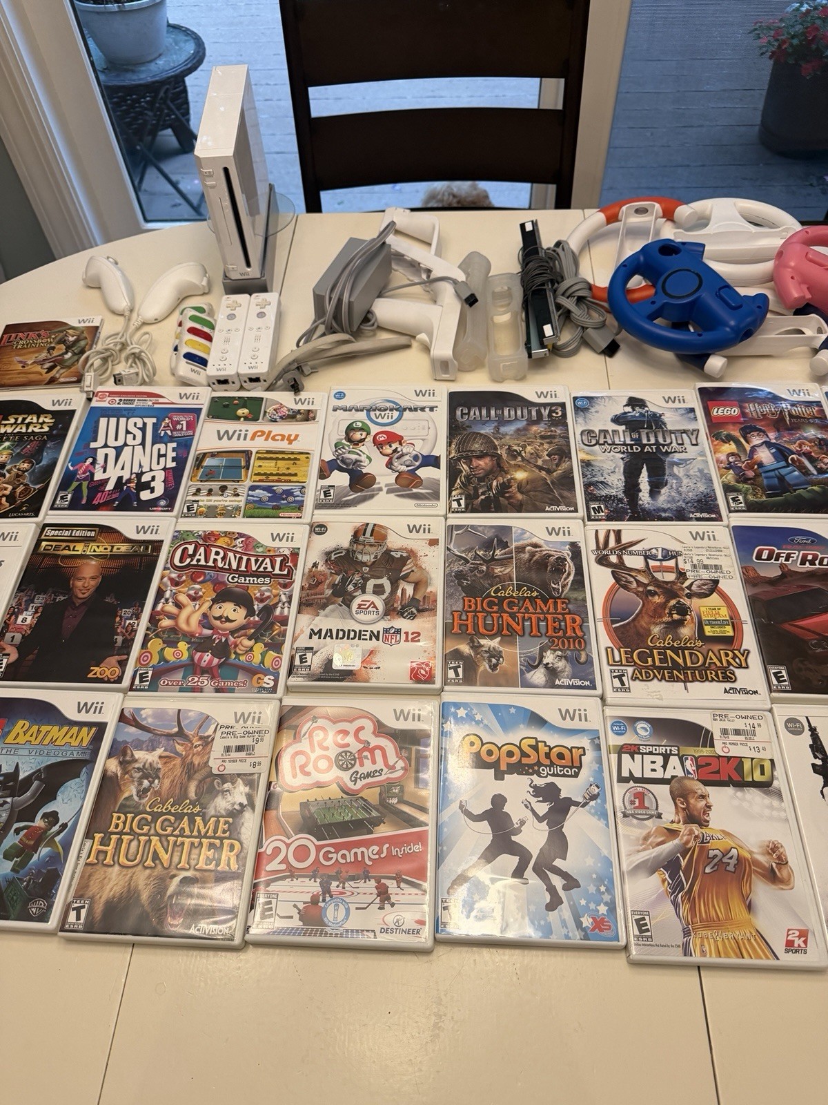 Nintendo Wii Console Bundle 25+ Games Mario Kart Smash Bros Wii Sports 2 Remotes