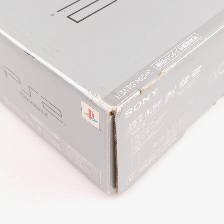 Sony PS2 SCPH-75000 Satin Silver Slim Console Tested w/Damaged Box No Controller