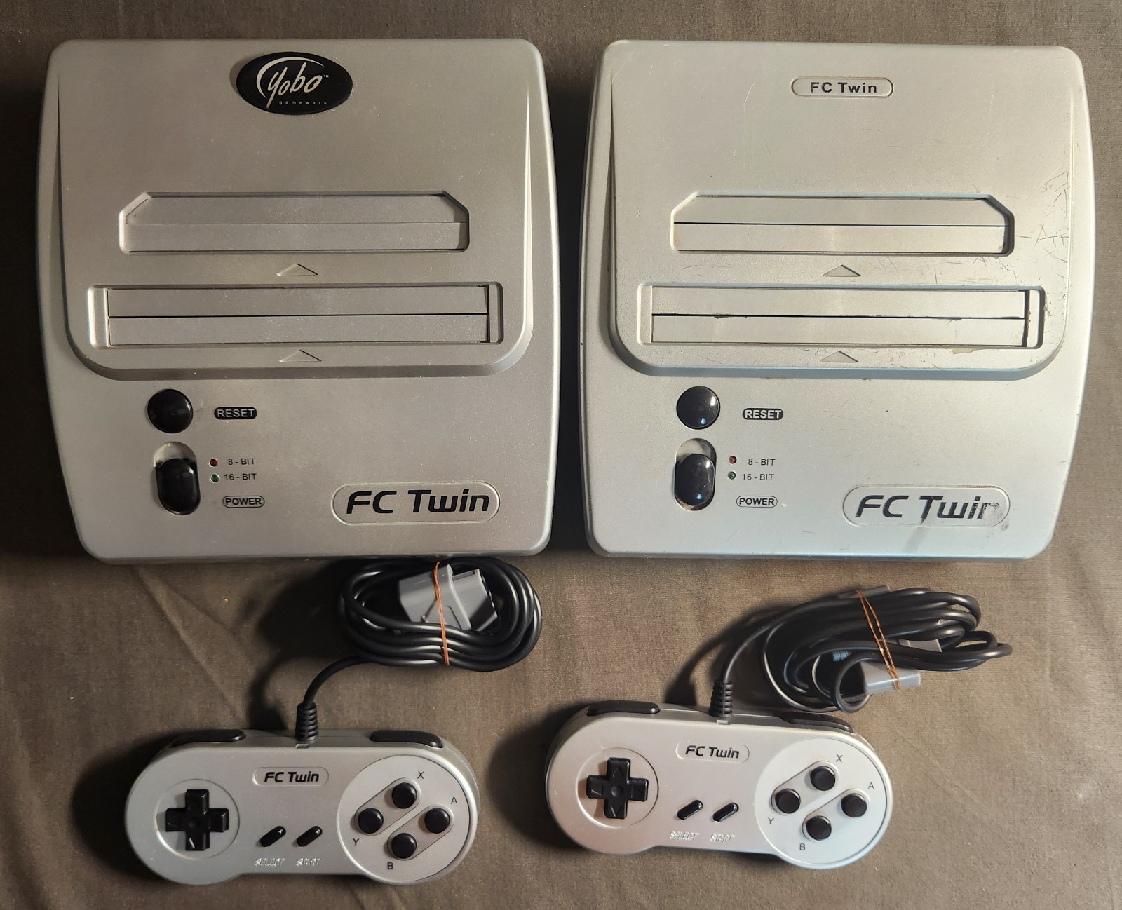Two FC Twin Yobo Console SNES NES Super Nintendo For PARTS/REPAIR Controllers!