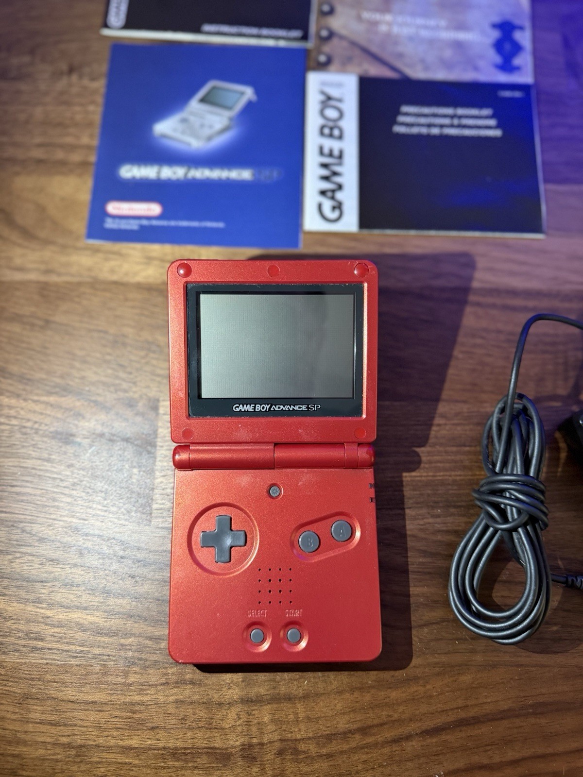 Nintendo Game boy Advanced SP Flame Red AGS-001 CIB w/ Box Charger Manuals