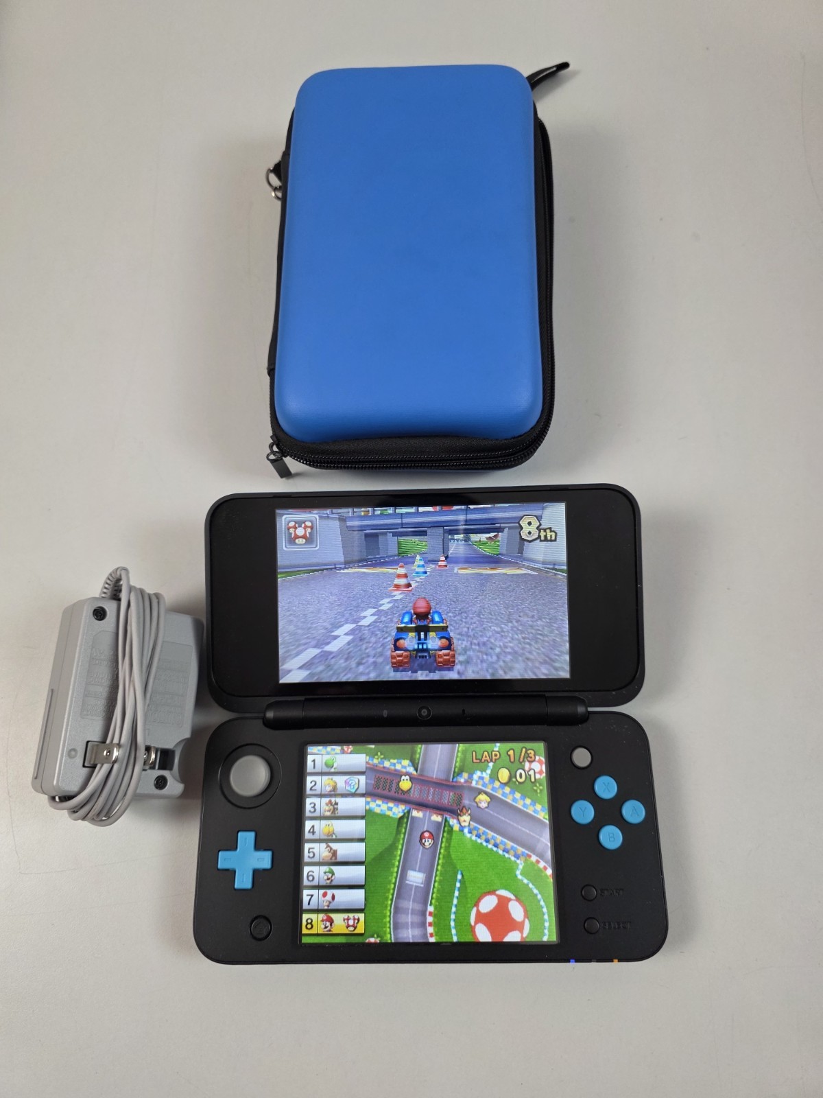 Nintendo New 2DS Blue Black Handheld Game Console With GAME and Charger Case