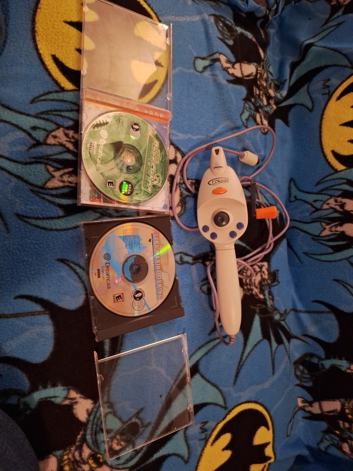 Sega Dreamcast Fishing Controller Rod Bundle With 2 Games