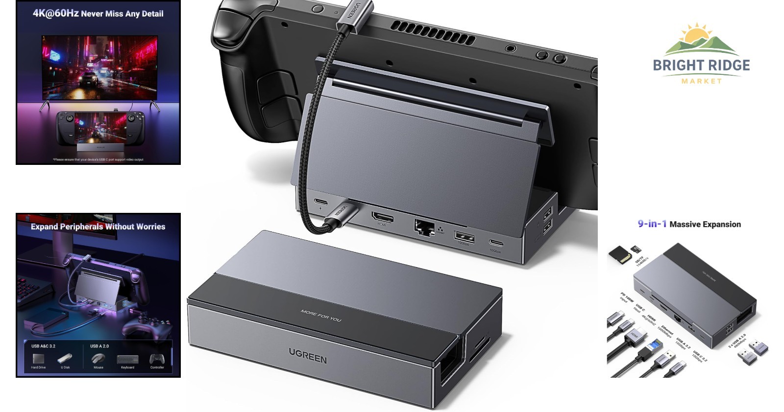 Compact Dock for Steam Deck and Rog Ally with Adjustable Stand and Fast Charging