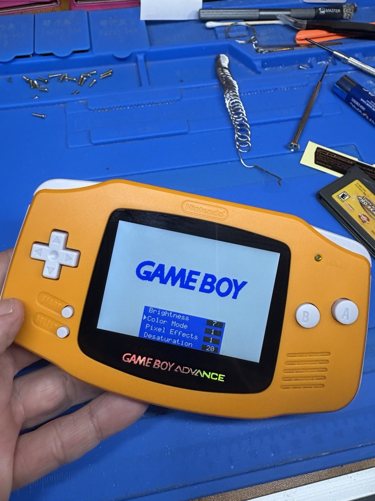 Orange Spice Gameboy Advance Backlit IPS Screen GBA Nintendo V5 Case 1800 mah