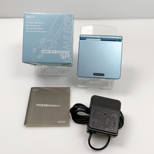 Nintendo Game Boy Advance SP Pearl Blue AGS-001 w/ Box Charger Tested JP