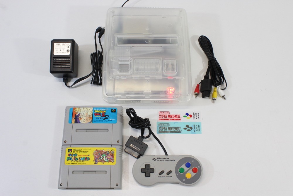 Nintendo Super Famicom Clear White Console SFC Controller AC AV Mario World SNES