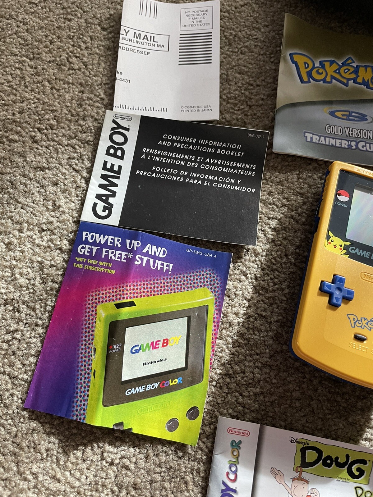 Pokemon Yellow Pikachu Version Nintendo Gameboy Color Games Light Holder Bundle!