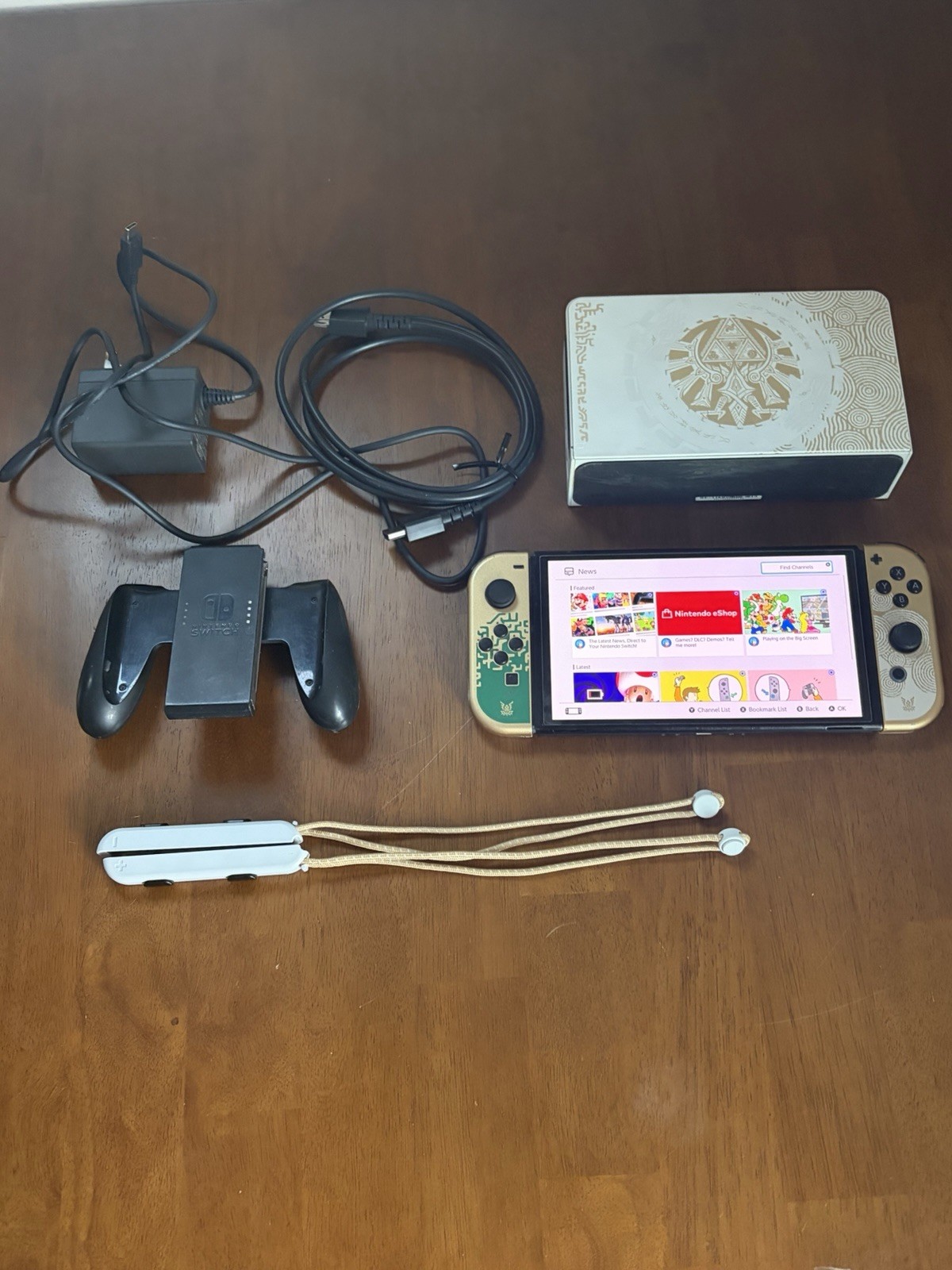Nintendo Switch OLED Console Bundle Zelda Joy-Cons Dock Grip Charger Wi-Fi