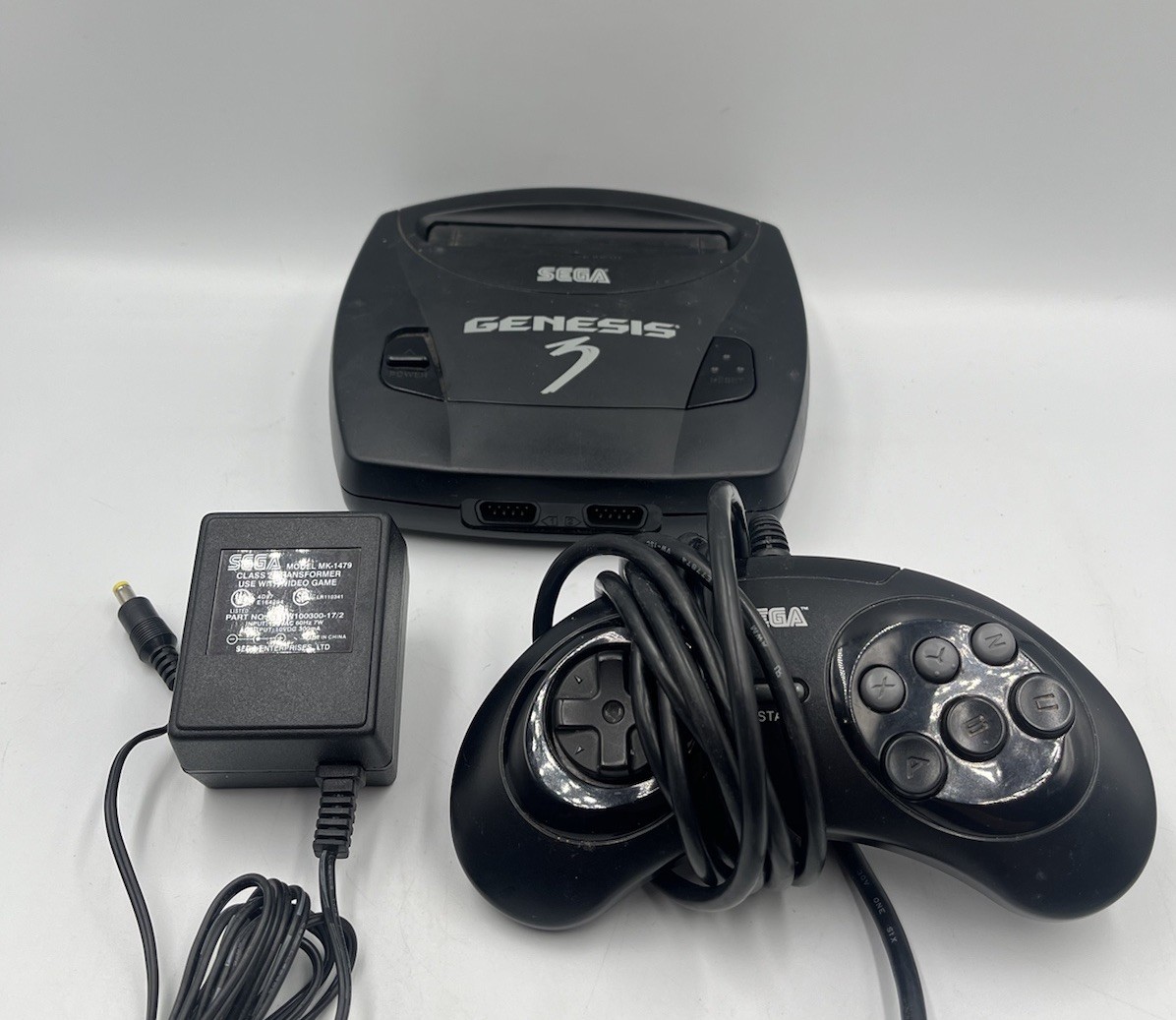 Sega Genesis 3 Console w/ Original 6 Button Controller & OEM Adapter – Black