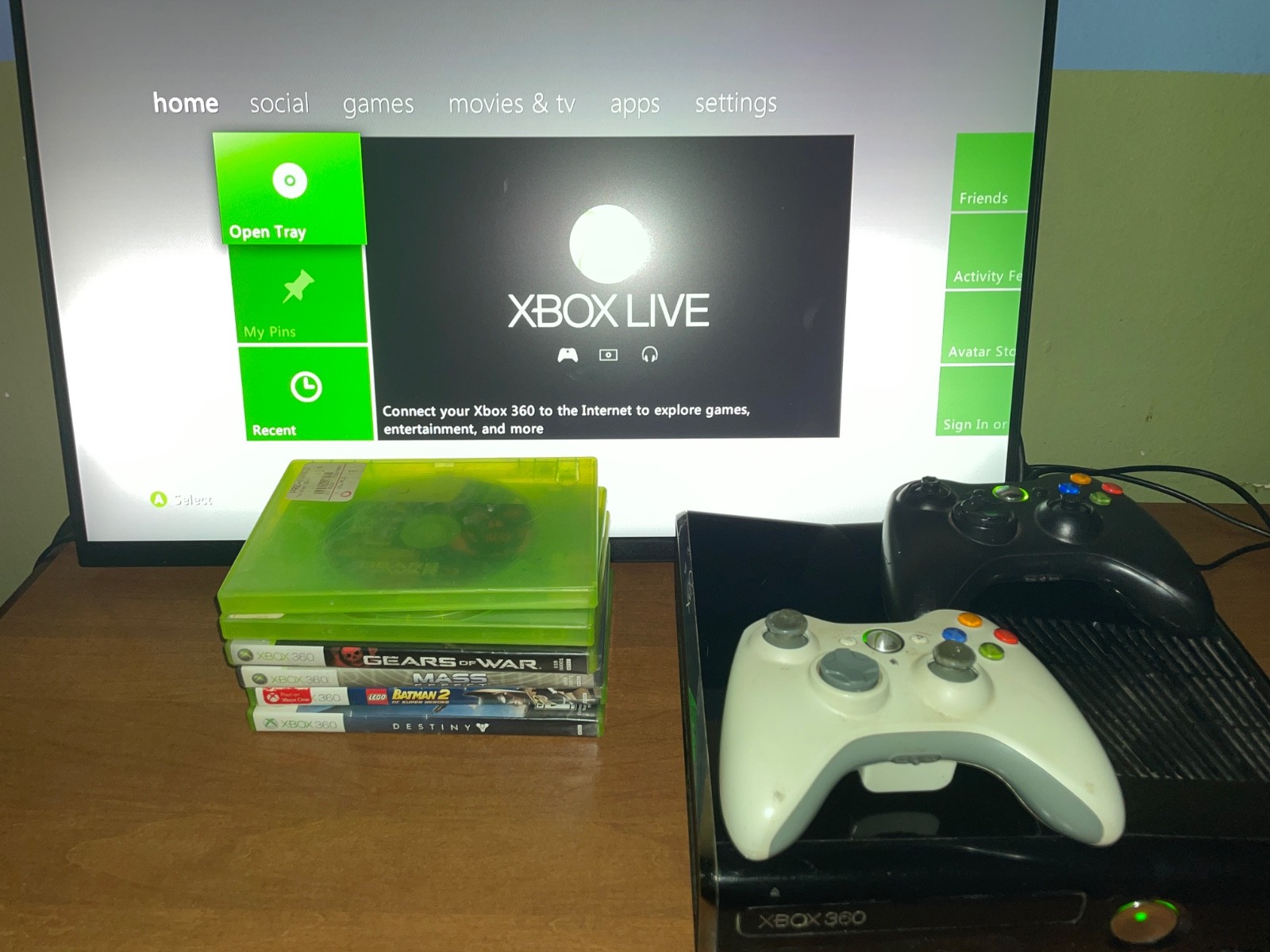 Xbox 360 Slim 250GB Console Bundle 2 Controllers 6 Games HDMI Power Cable Tested