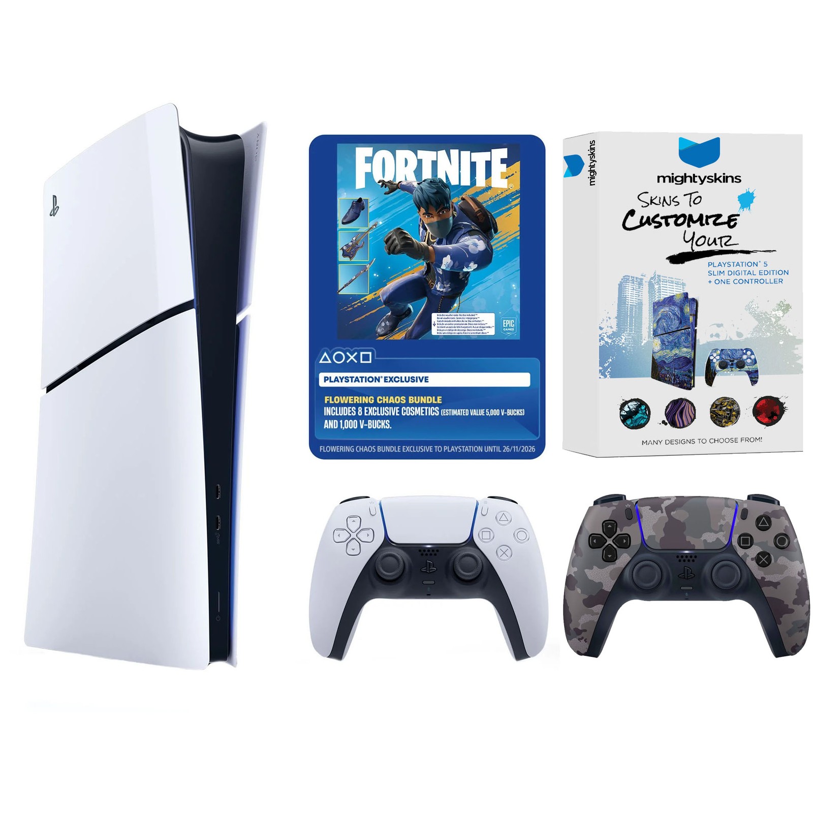 Sony PlayStation 5 Digital Fortnite Bundle + Extra Controller – Gray Camo
