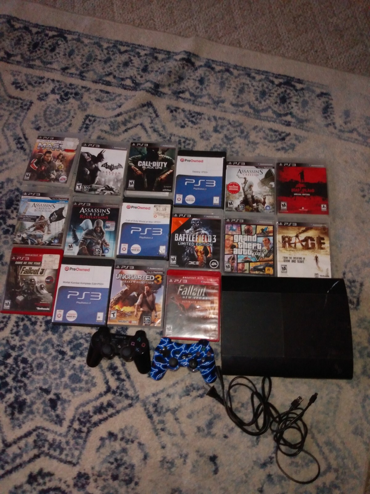 Sony Playstation 3 Super Slim 456GB Black Console with 18 games 2 controllers