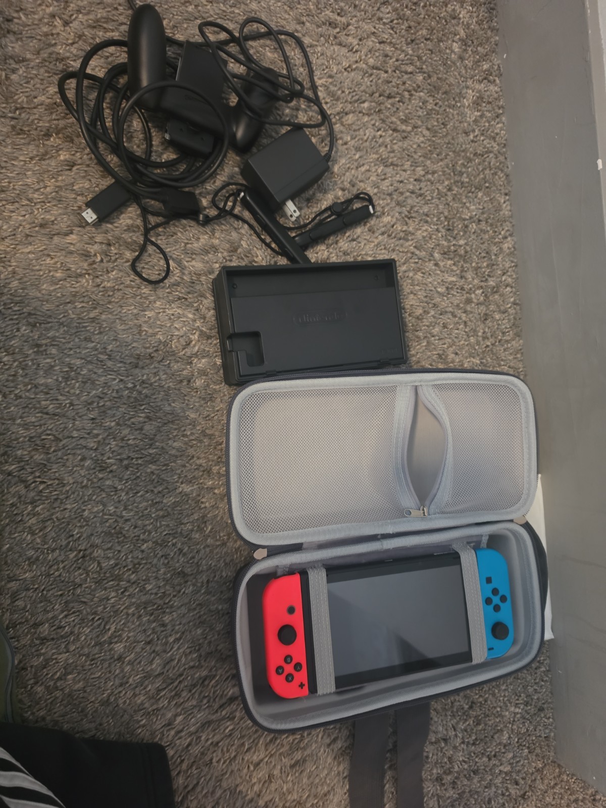 Nintendo Switch W Dock Case with Neon Blue and Red Joy-Con W Charger