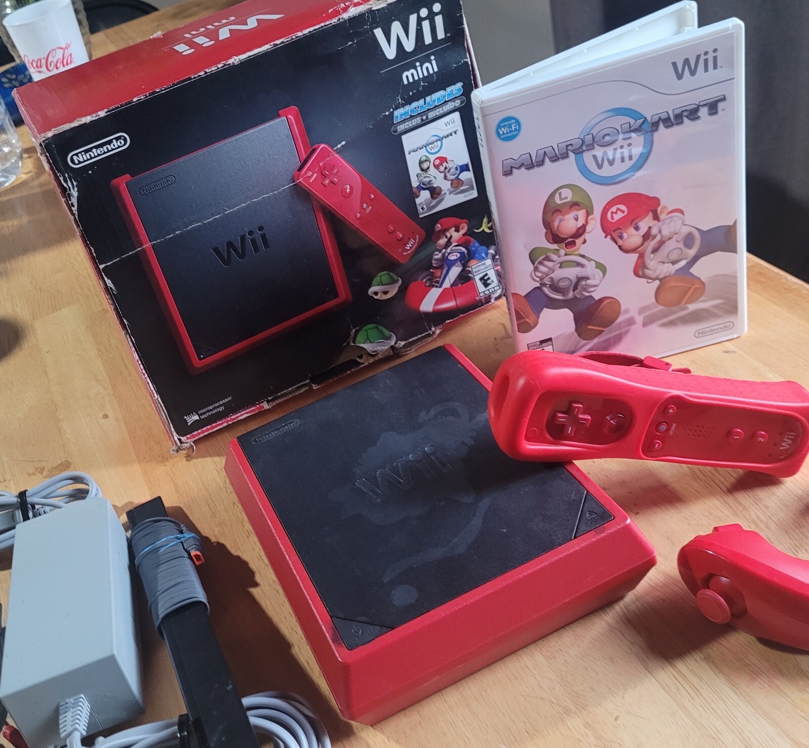 Nintendo Wii Mini Complete Set w/ Mario Kart Wii & Red MotionPlus Control TESTED