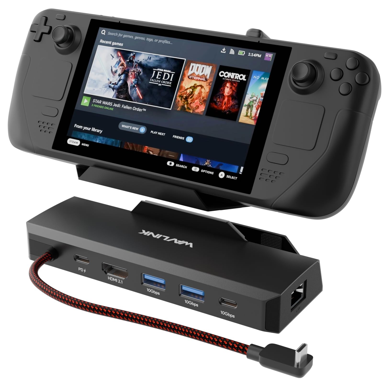6-in-1 Docking Station for Steam Deck/ROG Ally – 4K@144Hz HDMI, 100W PD, 3x USB