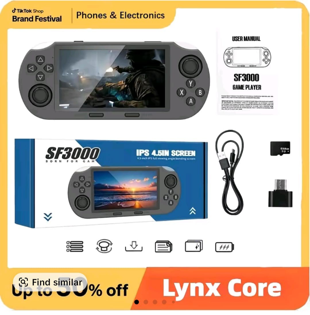 SF 3000 Retro Handheld Games Console With 4.5 Inch I P S Screen 3000mAh 16GB