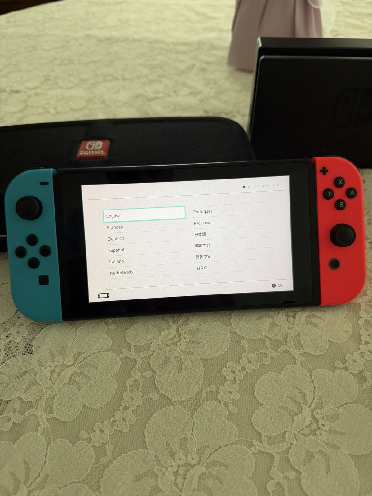 Nintendo Switch System Console w/Neon Red & Blue Joy-Cons + Dock, Case, Charger