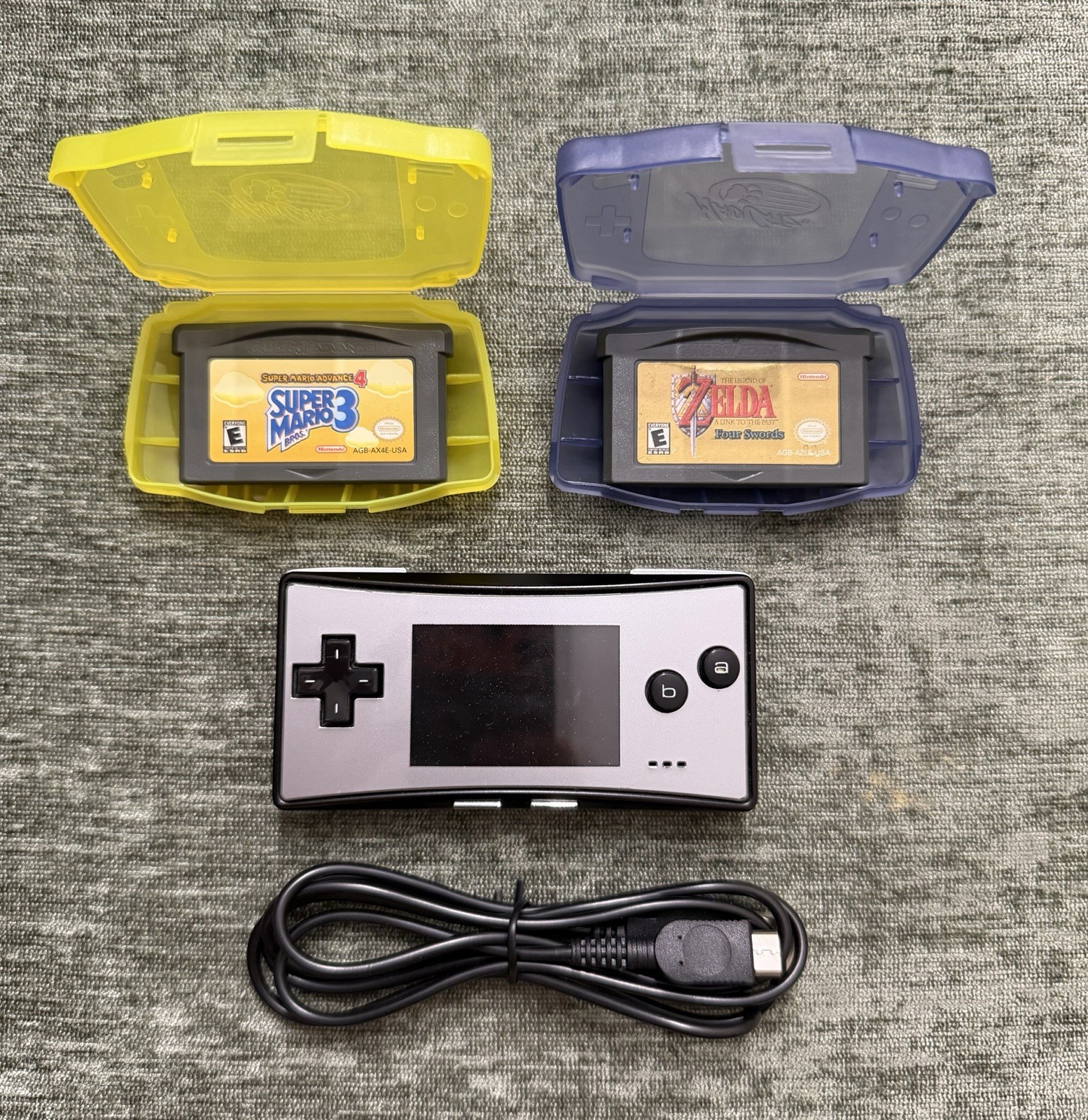 Nintendo Game Boy Micro w/ Super Mario Bros 3 & The Legend of Zelda + Charger