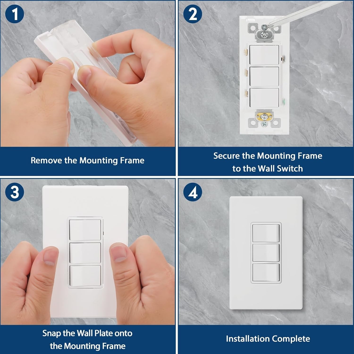 Sleek Three-Way Rocker Light Switch Combo – White Multi-Control with Plate