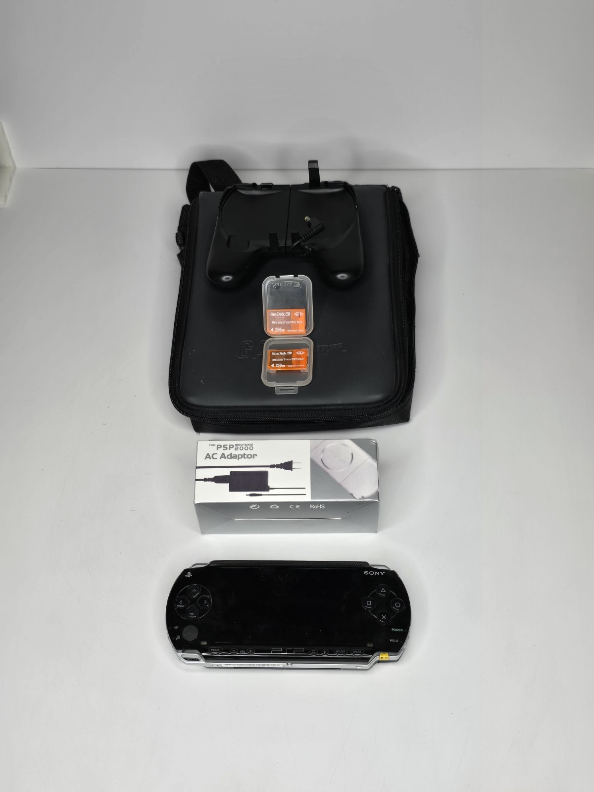 PSP 1000 Console Black With New Charger, Case, 2 SD Cards & Grip Tested Working