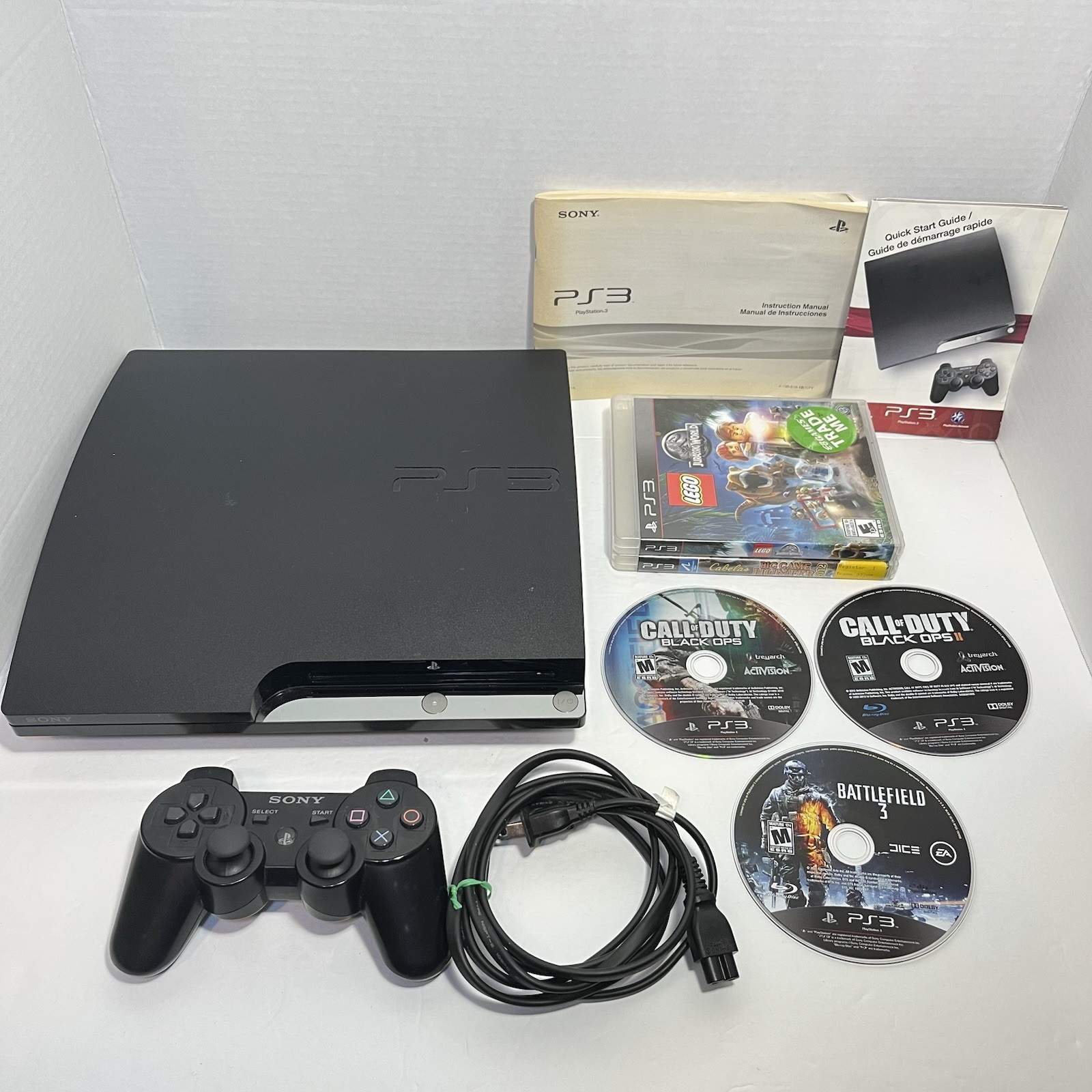 Sony PlayStation 3 Slim Console 150 GB CECH-2501A: 1 Controller + 5 Games Lot