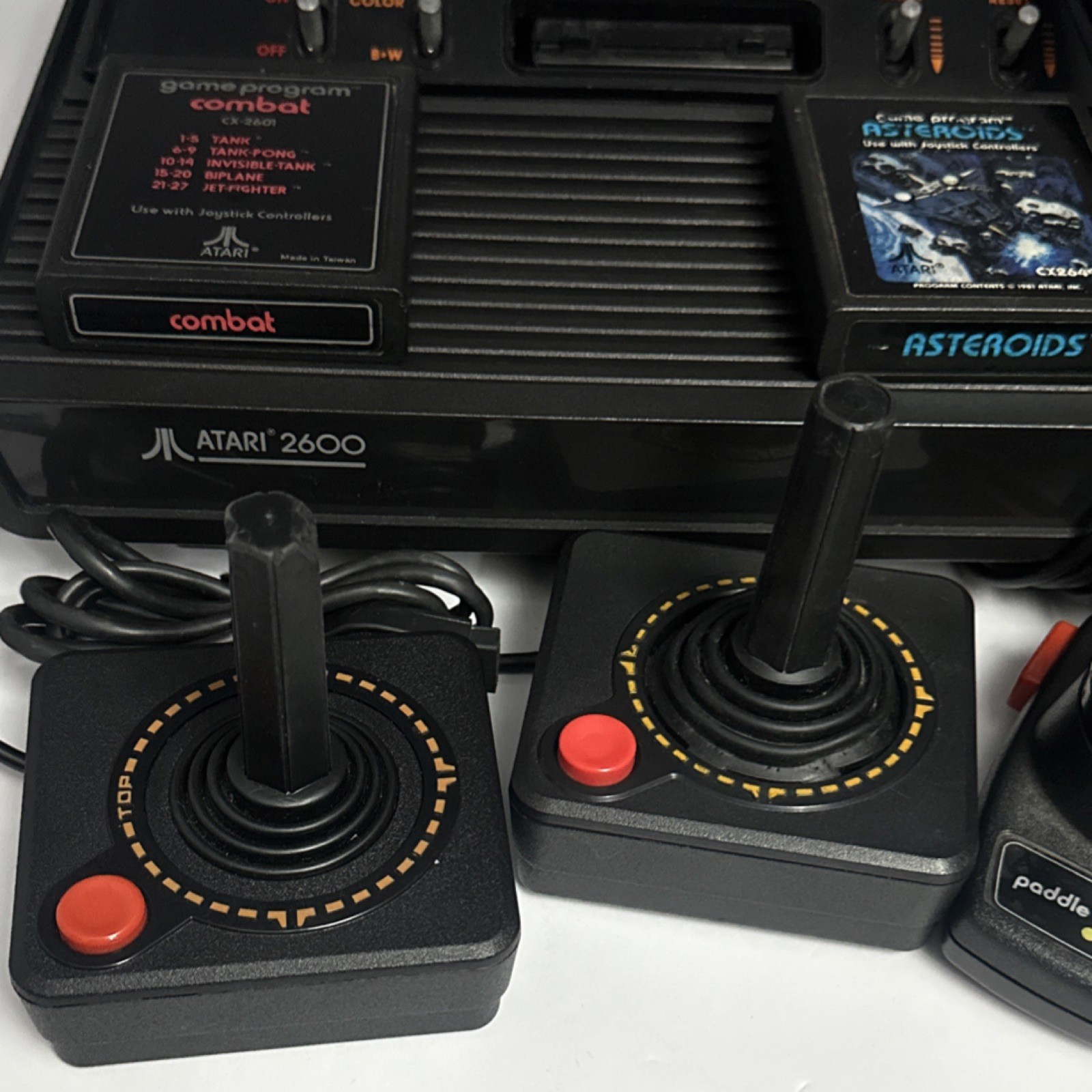 Atari 2600 Black Console RF w/ Joysticks, Paddle Controllers, Combat, Asteroids