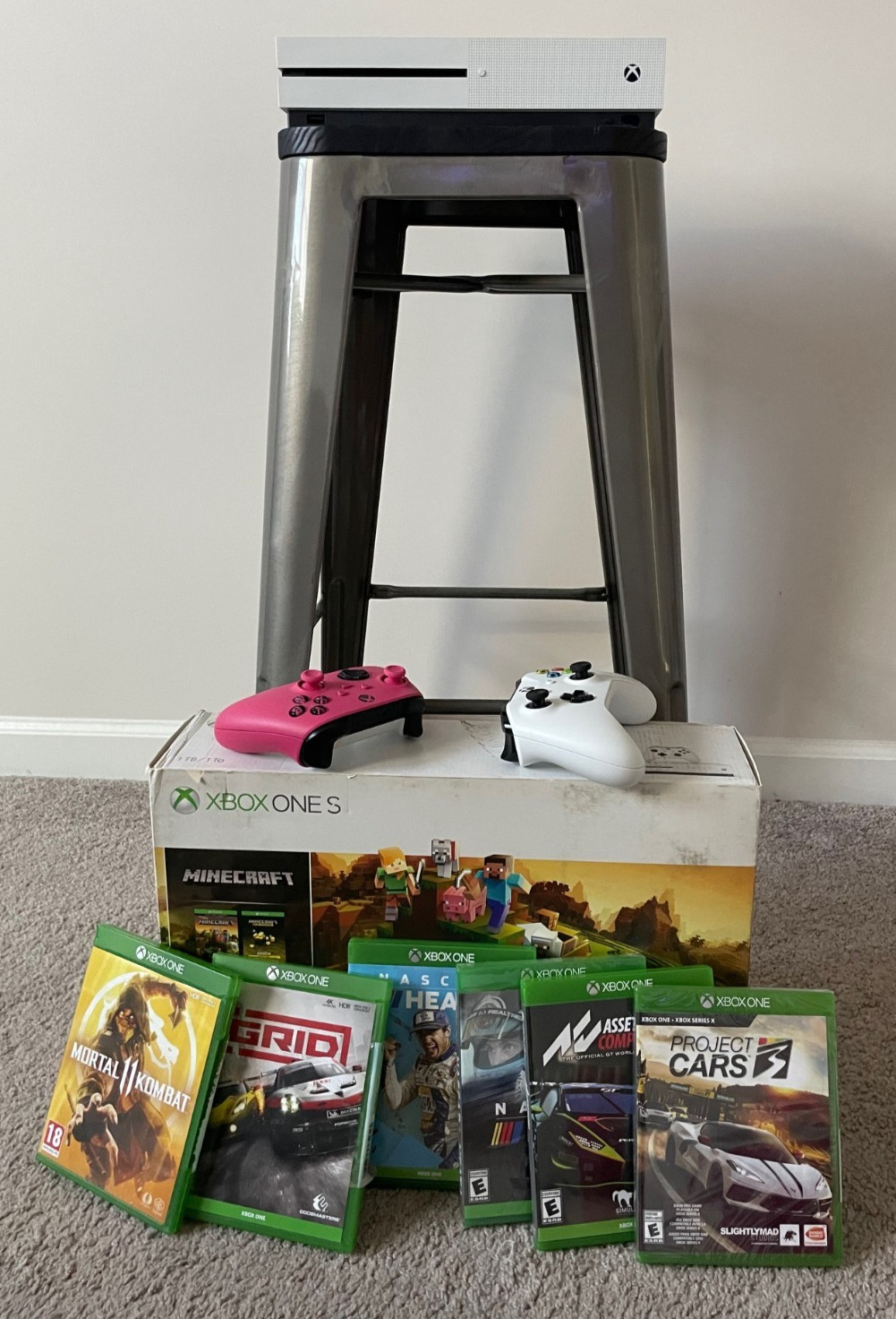 Microsoft XBox One S 1TB Console White-Includes 6 Games Bundle Package