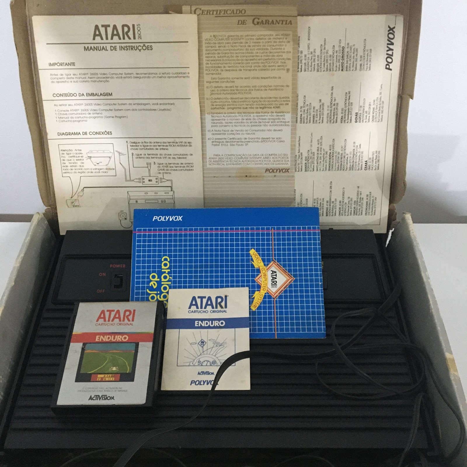ATARI 2600 POLYVOX BRAZIL CONSOLE CIB + 8 AUTHENTIC GAMES MATCHING SERIAL NUMBER