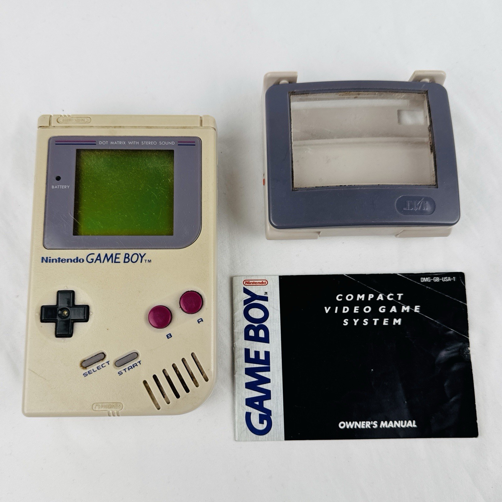 Nintendo Game Boy DMG-01 Console OEM Manual Naki Light Magnifier Tested Works