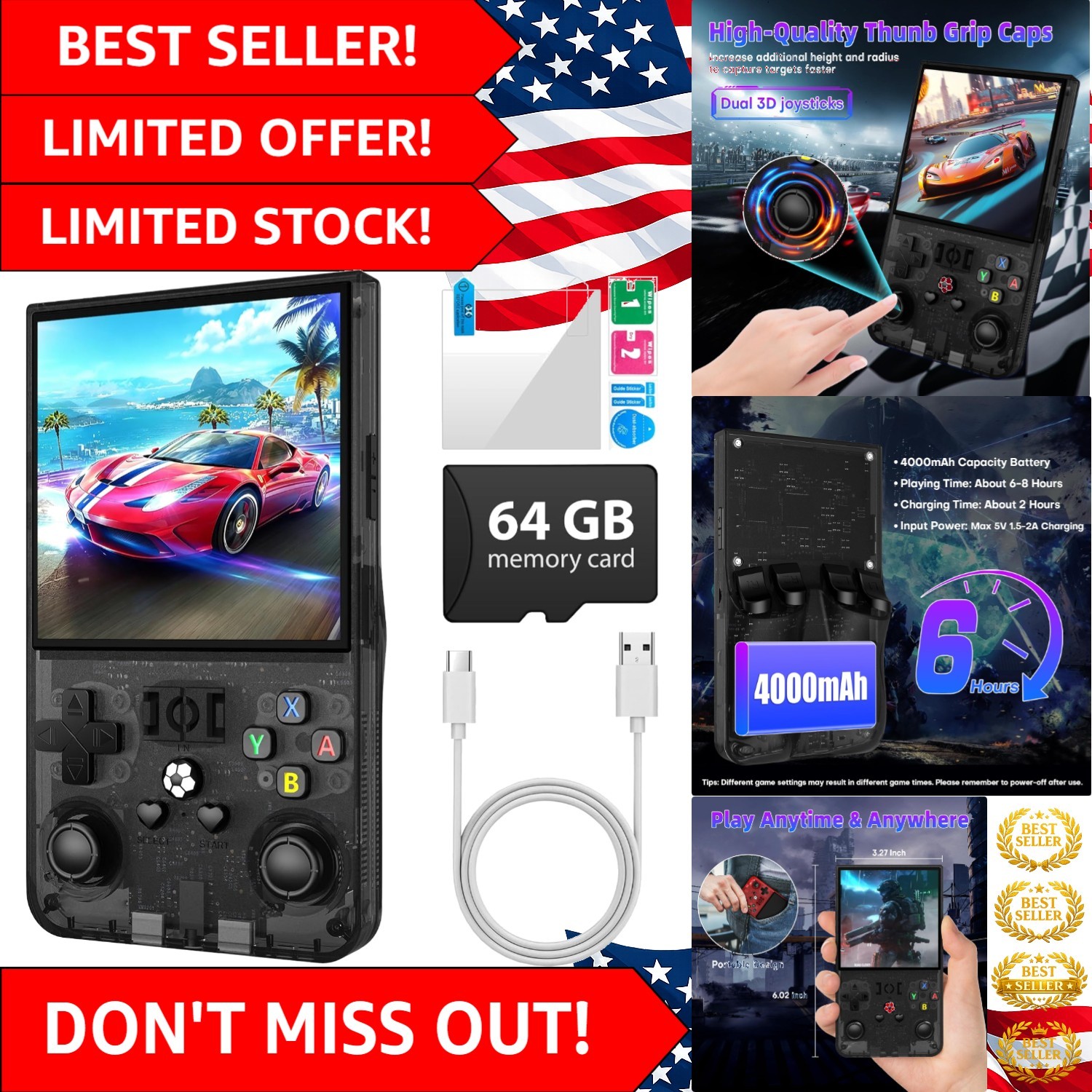 Portable R36MAX Retro Game Console – 64GB Storage, Ergonomic Design & HD Display