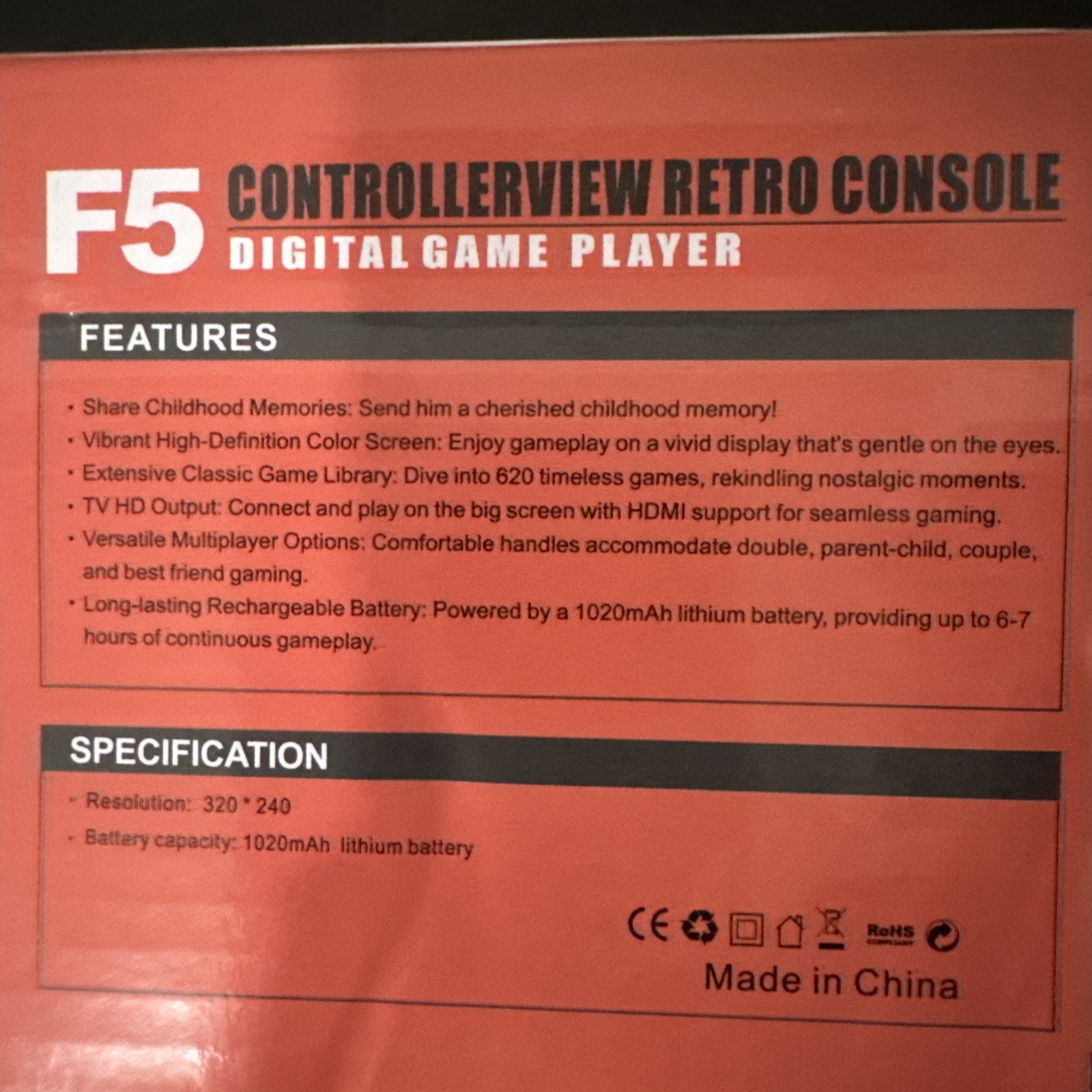 F5 Games Controller Game Box Game Console 620 Games With Rechargeable Batteries